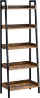 rustic brown 5-tier rolanstar ladder bookshelf with 3 hooks - perfect for living room, small space display shelves! logo