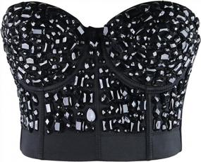 img 4 attached to Punk Rhinestone Bustier Crop Top For Women'S Clubwear And Party With Push Up Bra