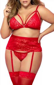 img 3 attached to Women Plus Size Lingerie Set With Garter Belt 3 Piece Strap Lace Teddy Bodysuit