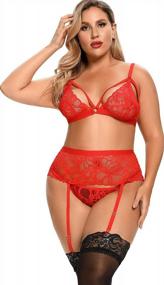 img 1 attached to Women Plus Size Lingerie Set With Garter Belt 3 Piece Strap Lace Teddy Bodysuit