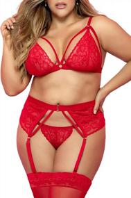img 4 attached to Women Plus Size Lingerie Set With Garter Belt 3 Piece Strap Lace Teddy Bodysuit