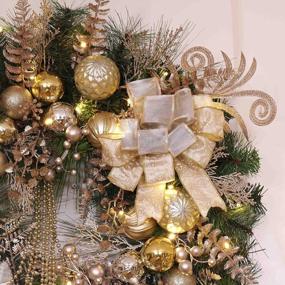 img 1 attached to Valery Madelyn Pre-Lit 30" Elegant Champagne Gold Christmas Wreath With Ball Ornaments, Beads And Battery Operated 40 LED Lights - Holiday Decoration For Front Door Fireplace Xmas Decor
