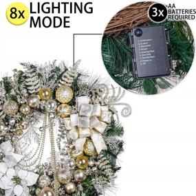 img 2 attached to Valery Madelyn Pre-Lit 30" Elegant Champagne Gold Christmas Wreath With Ball Ornaments, Beads And Battery Operated 40 LED Lights - Holiday Decoration For Front Door Fireplace Xmas Decor
