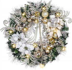 img 4 attached to Valery Madelyn Pre-Lit 30" Elegant Champagne Gold Christmas Wreath With Ball Ornaments, Beads And Battery Operated 40 LED Lights - Holiday Decoration For Front Door Fireplace Xmas Decor