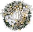 valery madelyn pre-lit 30" elegant champagne gold christmas wreath with ball ornaments, beads and battery operated 40 led lights - holiday decoration for front door fireplace xmas decor logo