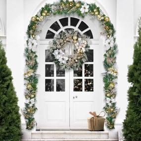 img 3 attached to Valery Madelyn Pre-Lit 30" Elegant Champagne Gold Christmas Wreath With Ball Ornaments, Beads And Battery Operated 40 LED Lights - Holiday Decoration For Front Door Fireplace Xmas Decor
