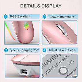 img 1 attached to RGB Wireless Mouse, Uiosmuph G18 Rechargeable Silent Backlit USB & Type C Laptop Mouse With RGB Backlight, Metal Base & Type C Charging (Rose Gold)