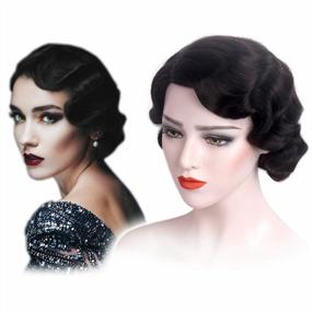 img 4 attached to Synthetic Finger Wave Wig For Women - Short Curly Hair 1920S Cosplay Costume Halloween Party Daily Wear (Black) 22-22.50" Circumference