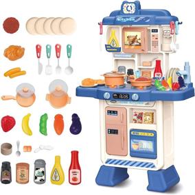 img 4 attached to DeAO Kitchen Playset Toy - Interactive Sounds And Lights, 35 PCS Pretend Food And Cooking Accessories Set For Toddlers To Role Play - Ideal For Boys And Girls Aged 3, 4, Or 5 Years Old