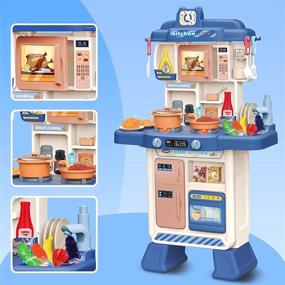 img 2 attached to DeAO Kitchen Playset Toy - Interactive Sounds And Lights, 35 PCS Pretend Food And Cooking Accessories Set For Toddlers To Role Play - Ideal For Boys And Girls Aged 3, 4, Or 5 Years Old