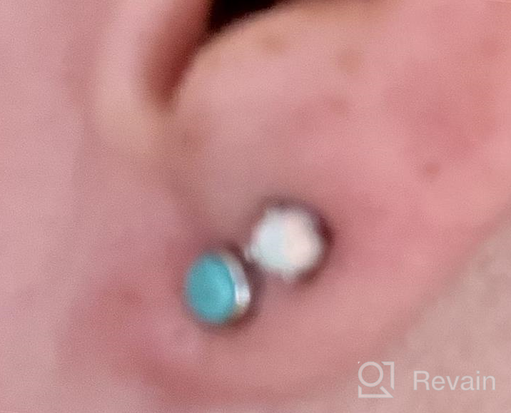 img 1 attached to Hypoallergenic 4mm Opal Turquoise Moonstone Stud Earrings | 925 Sterling Silver Jewelry for Women, Teens, and Girls with Sensitive Ears | Second Hole Earrings review by Stephanie Collins