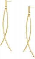 stylish and elegant women's long dangle earrings with curved metal bar and post top design - set of 2 logo