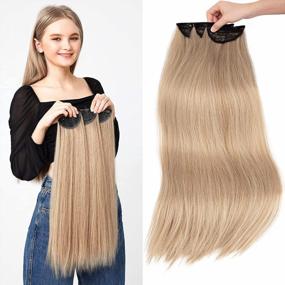 img 4 attached to Medium Blonde With Pale Highlights - Thick And Long Straight 3PCS Set Clip-In Hair Extensions For Women And Girls - REECHO 24