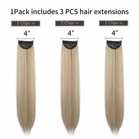 img 3 attached to Medium Blonde With Pale Highlights - Thick And Long Straight 3PCS Set Clip-In Hair Extensions For Women And Girls - REECHO 24