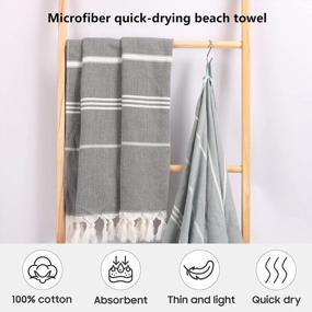img 3 attached to Green Cotton Beach Towel 74X36In Quick-Dry Soft Absorbent Lightweight Blanket For Bathroom, Pool, Gym, SPA.