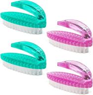 🧼 amerwash plus nail brush with handle, stiff bristles durable scrubber for fingernail cleaning, laundry kitchen bathroom cleaning brush 4 pack, pink & green logo