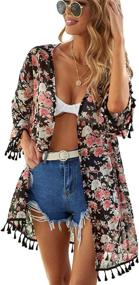 img 2 attached to SweatyRocks Kimono Cardigan Fringe Tassel Women's Clothing : Swimsuits & Cover Ups