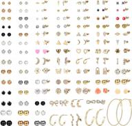 прекрасные женские серьги-гвоздики из 93 предметов: с восхитительным искусственным жемчугом, шикарными обручами, блестящими перекладинами, милыми лунами и звездами, а также заклепками cz - идеально подходят для модных украшений! логотип