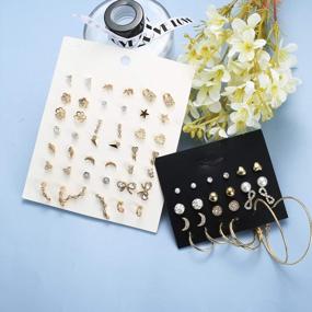 img 3 attached to Lovely 93-Piece Assorted Stud Earrings Set For Women: Featuring Delightful Faux Pearls, Chic Hoops, Shiny Bars, Cute Moons And Stars, And CZ Studs - Perfect For Fashionable Jewelry!