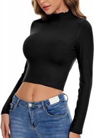 img 1 attached to POPZONE Women'S Long Sleeve Mock Neck Crop Top With Ribbed Lettuce Trim