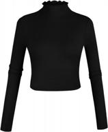 popzone women's long sleeve mock neck crop top with ribbed lettuce trim logo