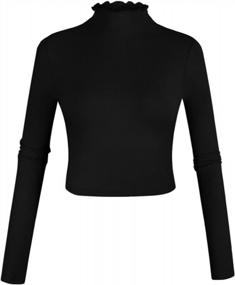 img 4 attached to POPZONE Women'S Long Sleeve Mock Neck Crop Top With Ribbed Lettuce Trim