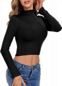 img 2 attached to POPZONE Women'S Long Sleeve Mock Neck Crop Top With Ribbed Lettuce Trim