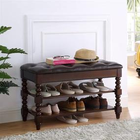 img 2 attached to LEILISI Shoe Bench - Cushioned 2 Tier Shoe Storage Rack for Entryway, Living Room, Bedroom, Hallway - Wooden Furniture in Walnut (31.5'')