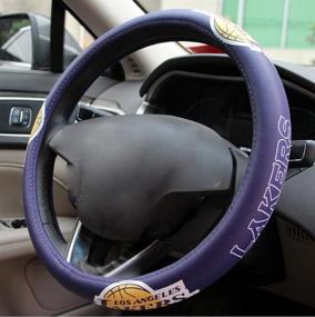 img 1 attached to 🏀 Carmen NBA Lakers Team Pattern Design Car Auto Genuine Leather Steering Wheel Covers - Universal 15 Inch, Anti-Slip, No Smell, Snug Grip