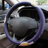 🏀 carmen nba lakers team pattern design car auto genuine leather steering wheel covers - universal 15 inch, anti-slip, no smell, snug grip логотип