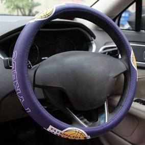 img 3 attached to 🏀 Carmen NBA Lakers Team Pattern Design Car Auto Genuine Leather Steering Wheel Covers - Universal 15 Inch, Anti-Slip, No Smell, Snug Grip