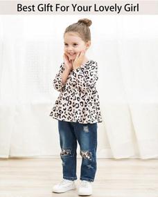 img 3 attached to Adorable Baby & Toddler Girl Outfit With Denim Jeans, Ruffle Floral And Leopard Shirt Top, And Ripped Denim Pant Set - Available In Sizes 6M-4T