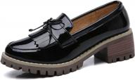 women's stylish mid-heel oxfords: dadawen classic tassel slip-on platform square toe dress shoes logo