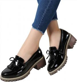 img 3 attached to Women'S Stylish Mid-Heel Oxfords: DADAWEN Classic Tassel Slip-On Platform Square Toe Dress Shoes
