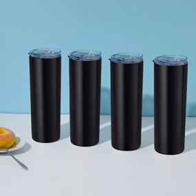 img 2 attached to Travel In Style With 6 Pack Of 20 Oz Double-Walled Insulated Skinny Tumblers In Black Stainless Steel With Straw And Lid For Coffee, Water And Tea