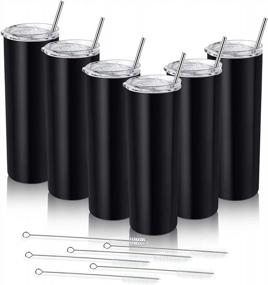 img 4 attached to Travel In Style With 6 Pack Of 20 Oz Double-Walled Insulated Skinny Tumblers In Black Stainless Steel With Straw And Lid For Coffee, Water And Tea
