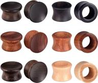 longbeauty wood ear tunnels plugs set - organic, natural black & brown stretchers for body piercings, sizes 0g-5/8 logo