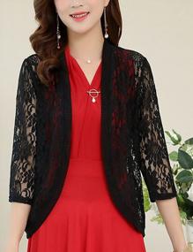 img 3 attached to Women'S Lace Open Front Bolero Shrug Cardigan 3/4 Sleeve Crochet Tops