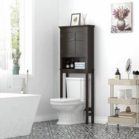 img 1 attached to 🚽 UTEX Espresso Bathroom Storage Over The Toilet Cabinet Organizer with Adjustable Shelves - Space Saver for Bathroom