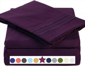 img 4 attached to Experience Supreme Comfort With TEKAMON'S 1800TC Microfiber Polyester Bed Sheet Set - Super Soft, Warm, And Cooling - Wrinkle Free With Extra Deep Pockets For King Size Beds In Purple