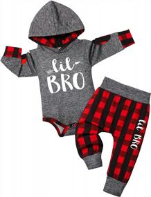 img 4 attached to Fall Winter Plaid Hoodies And Pants Set With Letter Print For Newborn Boys - 2 Piece Outfit By Fommy
