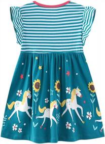 img 3 attached to Cute And Comfy: Little Girls Cotton Unicorn Dress With Striped Jersey Design – Perfect For 2-7 Years
