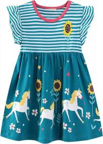 img 4 attached to Cute And Comfy: Little Girls Cotton Unicorn Dress With Striped Jersey Design – Perfect For 2-7 Years