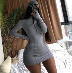 img 2 attached to XLLAIS Women Long Sleeve Zipper High Neck Cotton Bodycon Mini Dress Fitness Outfit