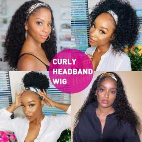 img 3 attached to Glueless Brazilian Curly Human Hair Wig With Headband - 150% Density Machine-Made Easy Wear, Natural Color For Black Women (20 Inch, Curly Headband Wig)