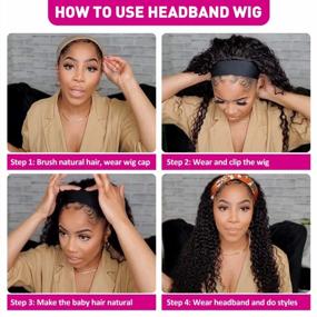 img 1 attached to Glueless Brazilian Curly Human Hair Wig With Headband - 150% Density Machine-Made Easy Wear, Natural Color For Black Women (20 Inch, Curly Headband Wig)