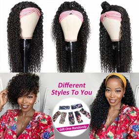 img 4 attached to Glueless Brazilian Curly Human Hair Wig With Headband - 150% Density Machine-Made Easy Wear, Natural Color For Black Women (20 Inch, Curly Headband Wig)