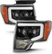 09-14 ford f150 drl led tube dual projector headlights - alpharex base model jet black with smoke lens logo