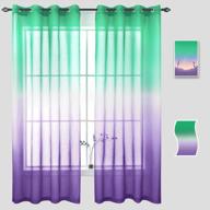 semi sheer green and purple ombre gradient curtains for girls kids bedroom living room, 2 panels 54 x 84 inch faux linen mermaid design logo