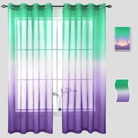 img 4 attached to Semi Sheer Green And Purple Ombre Gradient Curtains For Girls Kids Bedroom Living Room, 2 Panels 54 X 84 Inch Faux Linen Mermaid Design